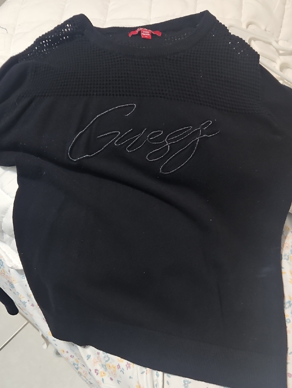 Guess Black Knit Top with Script Logo